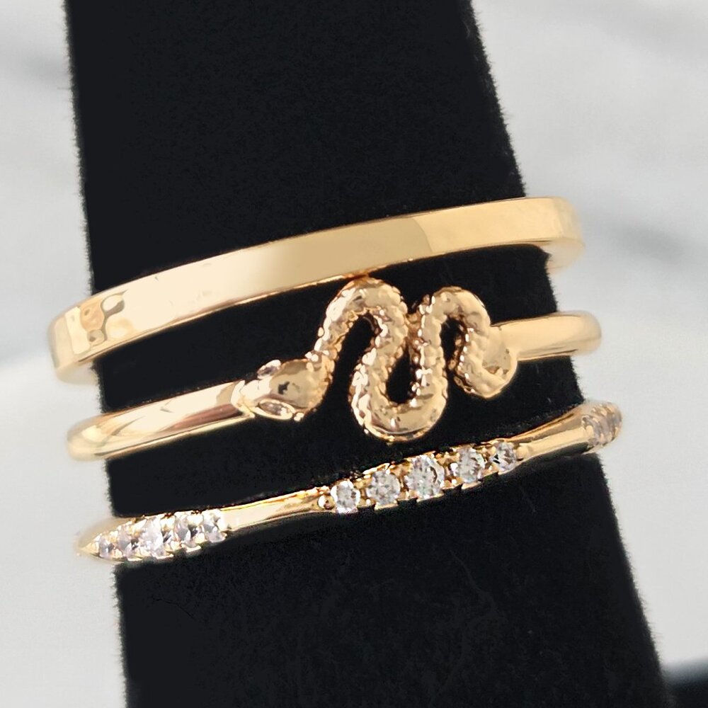 Dainty Gold Snake Boho 3-ring set, Charmed Aroma Wanderlust Collection
